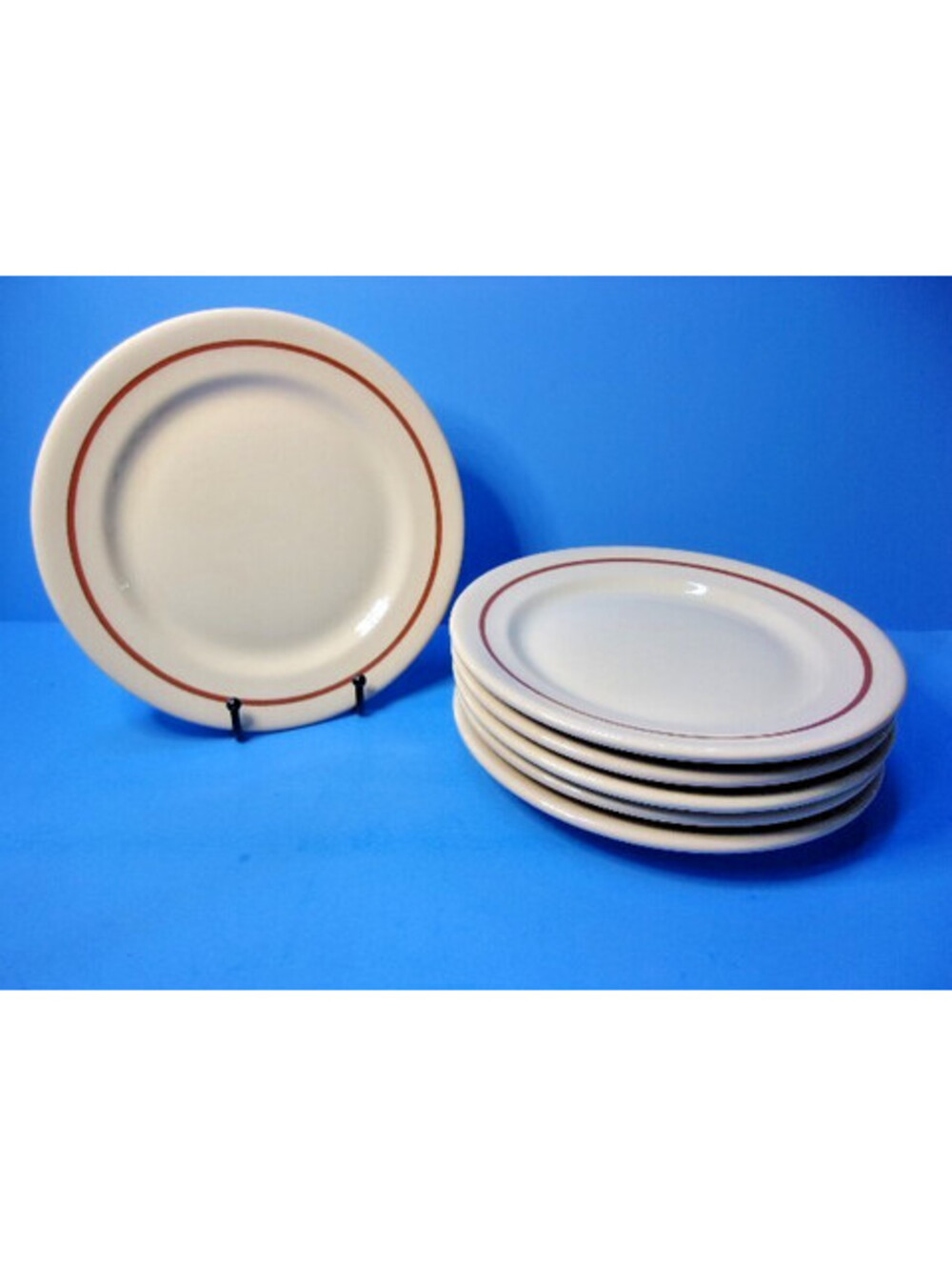 Vintage Inca Ware USA Restaurant Diner Lot of 6 Dinner Plates Stripe 9" MCM 50's